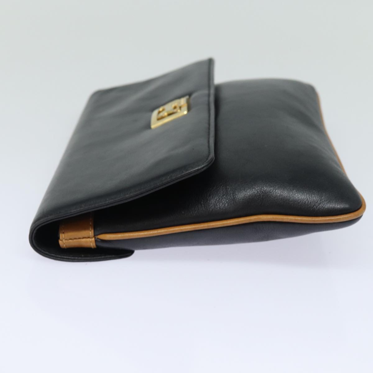 CELINE Clutch Bag Leather Black Auth 79629