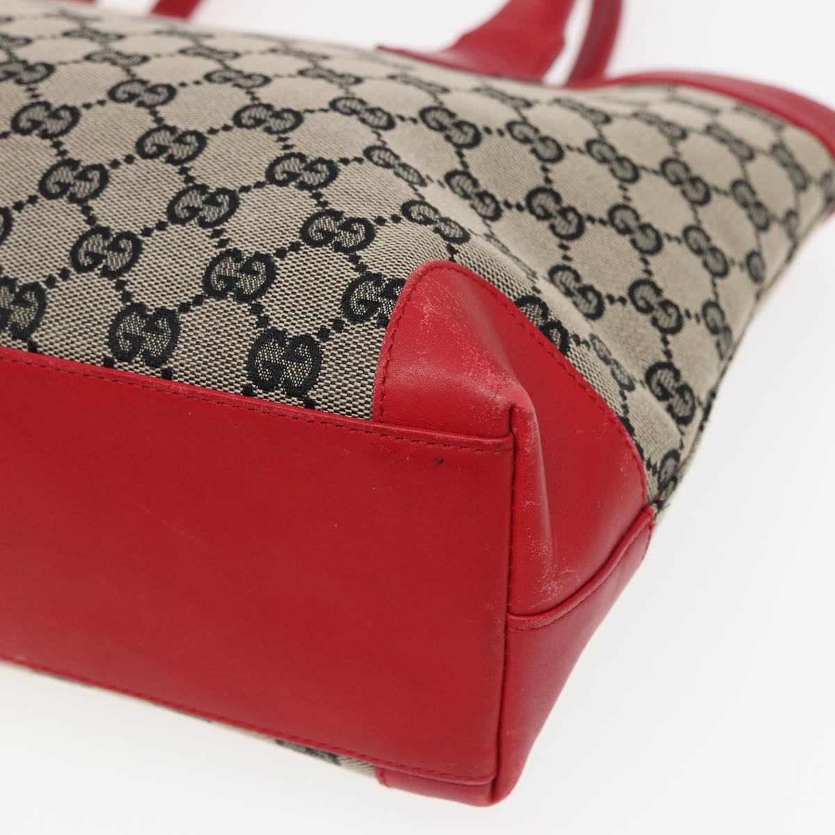 GUCCI GG Canvas Hand Bag Beige Red 002 1119 Auth 79632