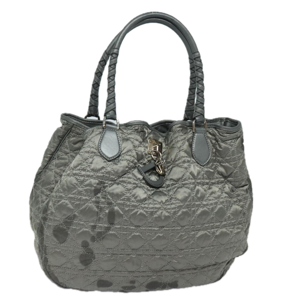 Christian Dior Lady Dior Canage Hand Bag Nylon Gray Auth 79635