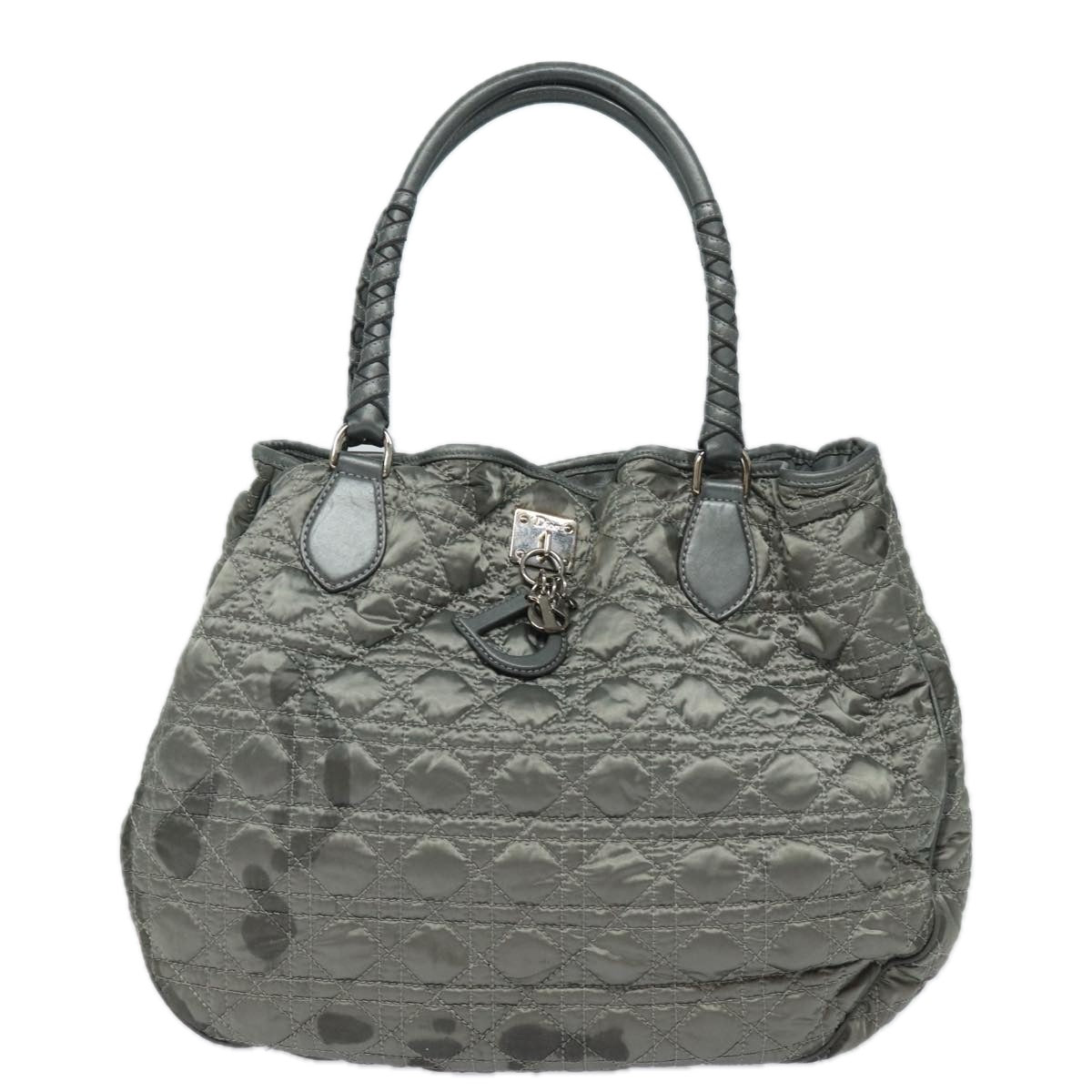 Christian Dior Lady Dior Canage Hand Bag Nylon Gray Auth 79635 - 0