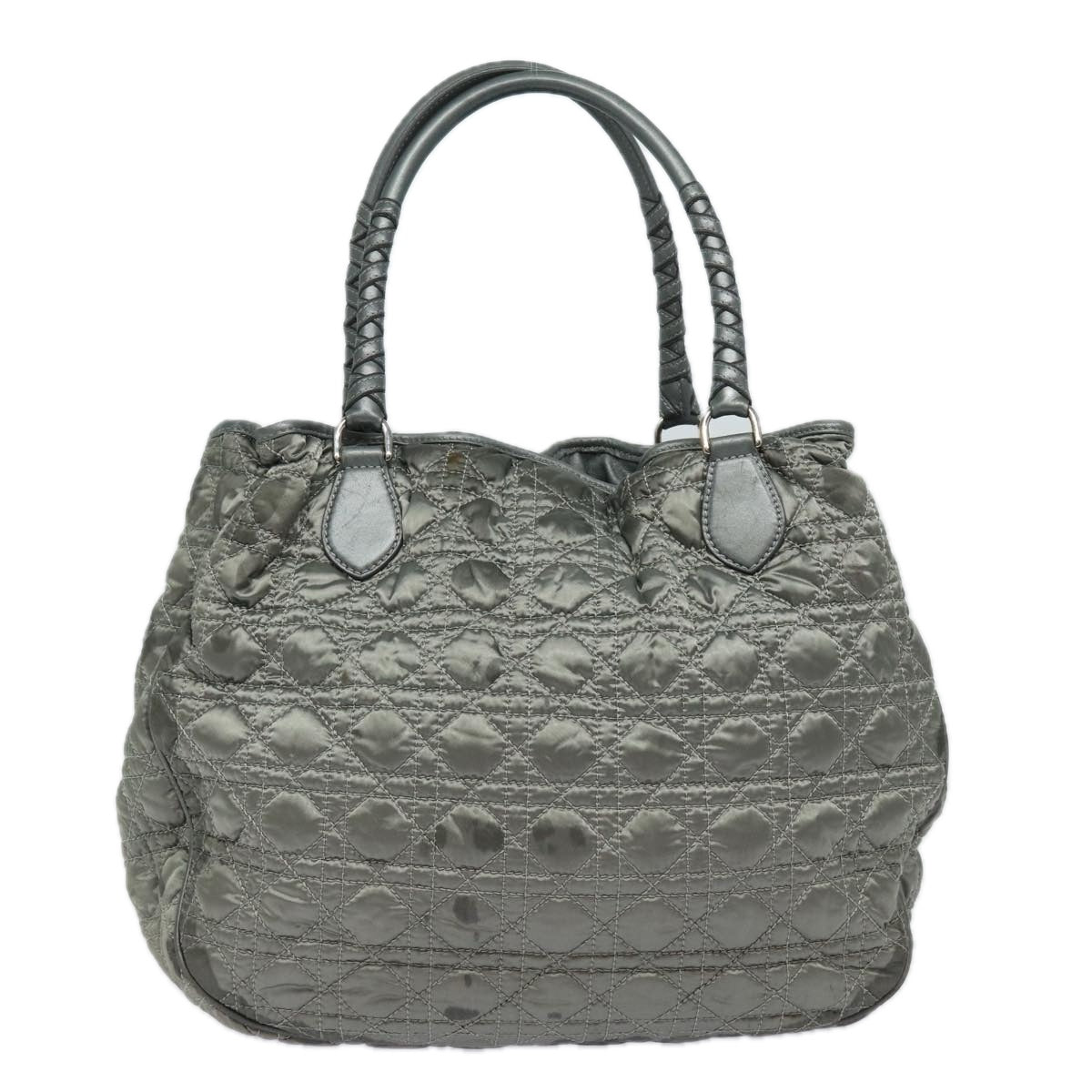 Christian Dior Lady Dior Canage Hand Bag Nylon Gray Auth 79635