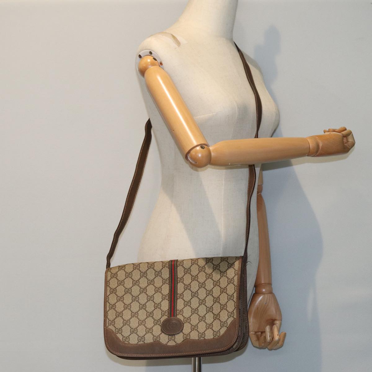 GUCCI GG Supreme Web Sherry Line Shoulder Bag PVC Beige 001 066 0551 Auth 79640