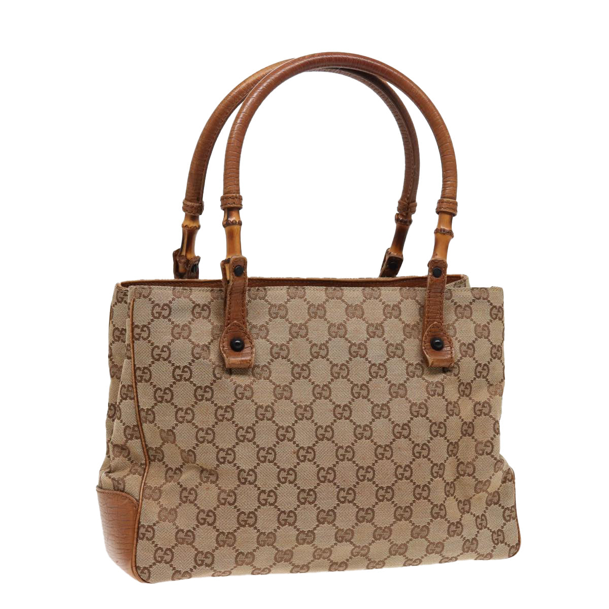 GUCCI GG Canvas Bamboo Hand Bag Beige 112526 Auth 79676