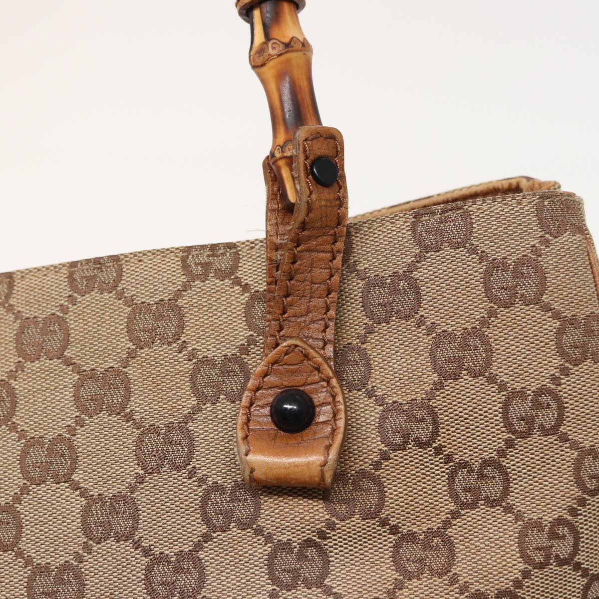 GUCCI GG Canvas Bamboo Hand Bag Beige 112526 Auth 79676