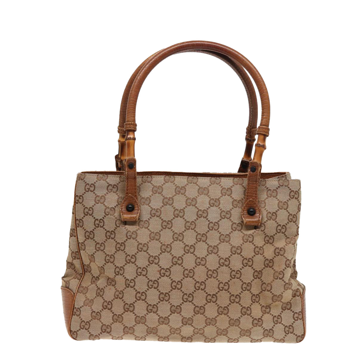 GUCCI GG Canvas Bamboo Hand Bag Beige 112526 Auth 79676 - 0