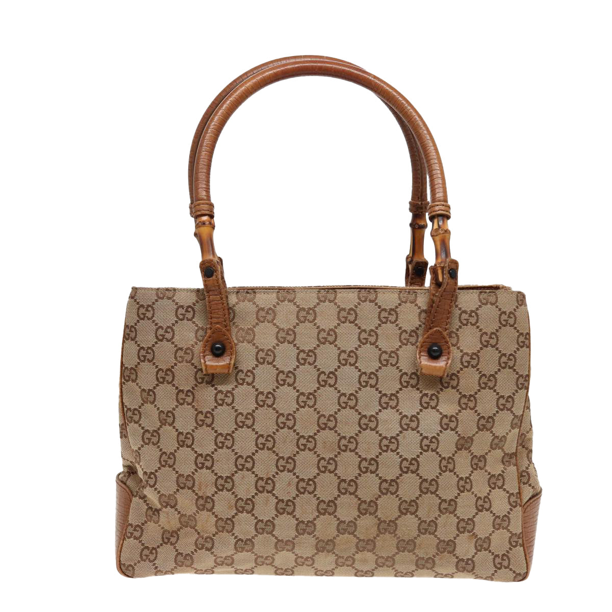 GUCCI GG Canvas Bamboo Hand Bag Beige 112526 Auth 79676