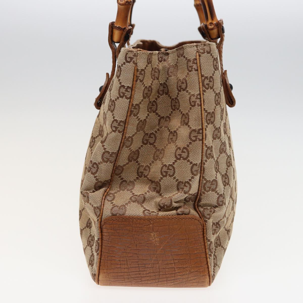 GUCCI GG Canvas Bamboo Hand Bag Beige 112526 Auth 79676