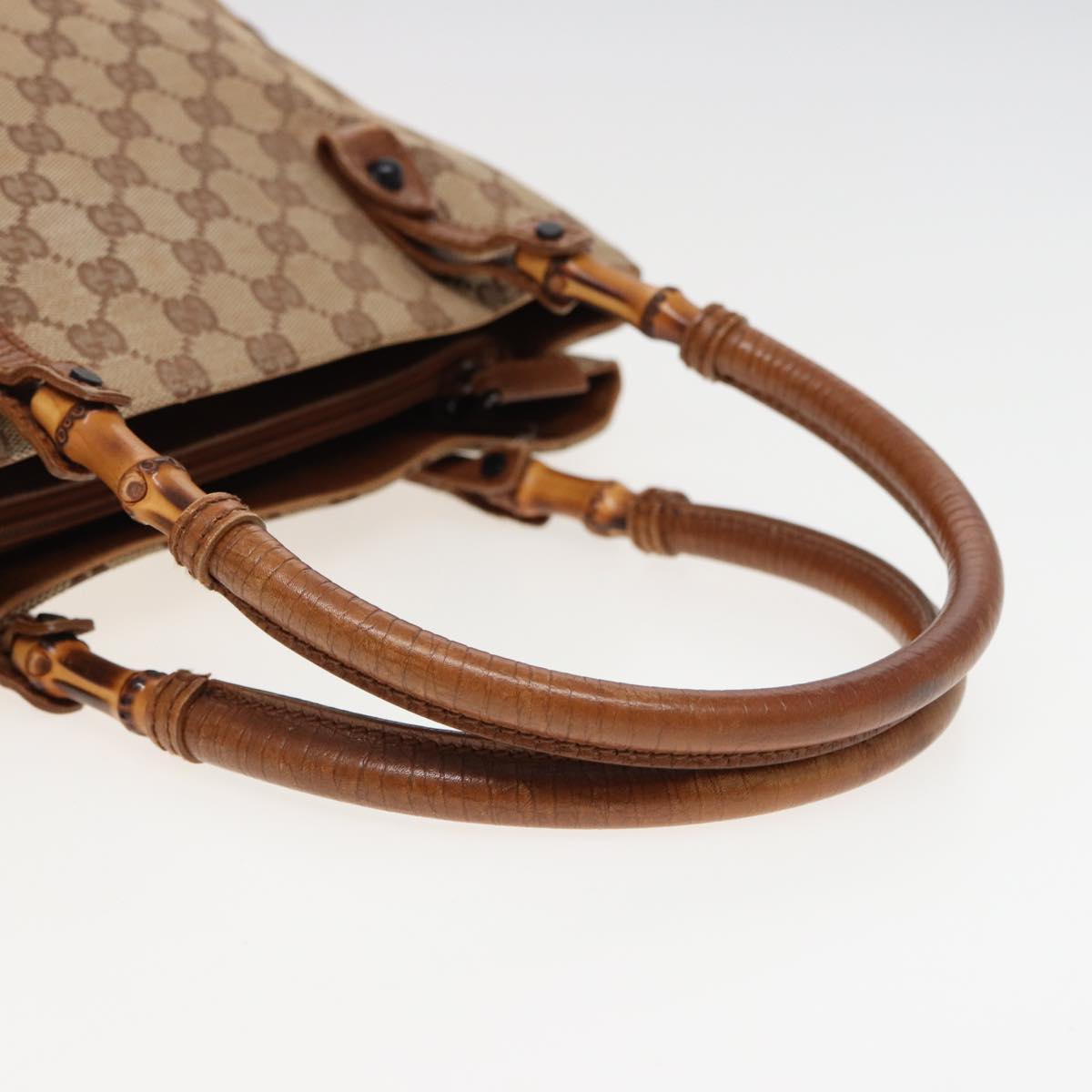 GUCCI GG Canvas Bamboo Hand Bag Beige 112526 Auth 79676