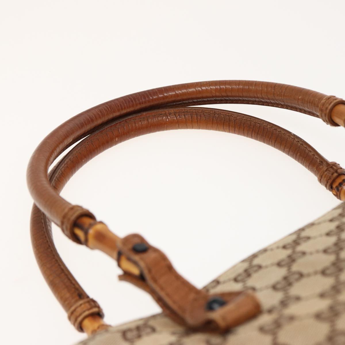 GUCCI GG Canvas Bamboo Hand Bag Beige 112526 Auth 79676