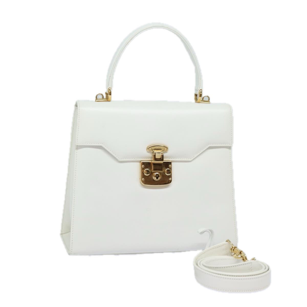 GUCCI Ready Lock Hand Bag Leather 2way White Auth 79683