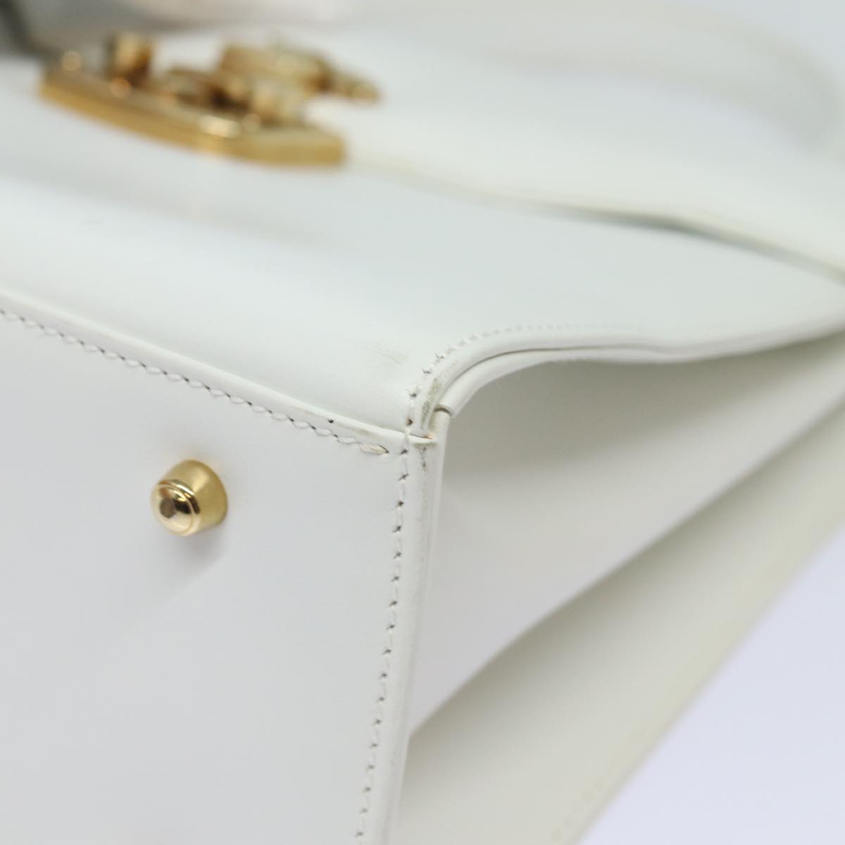 GUCCI Ready Lock Hand Bag Leather 2way White Auth 79683