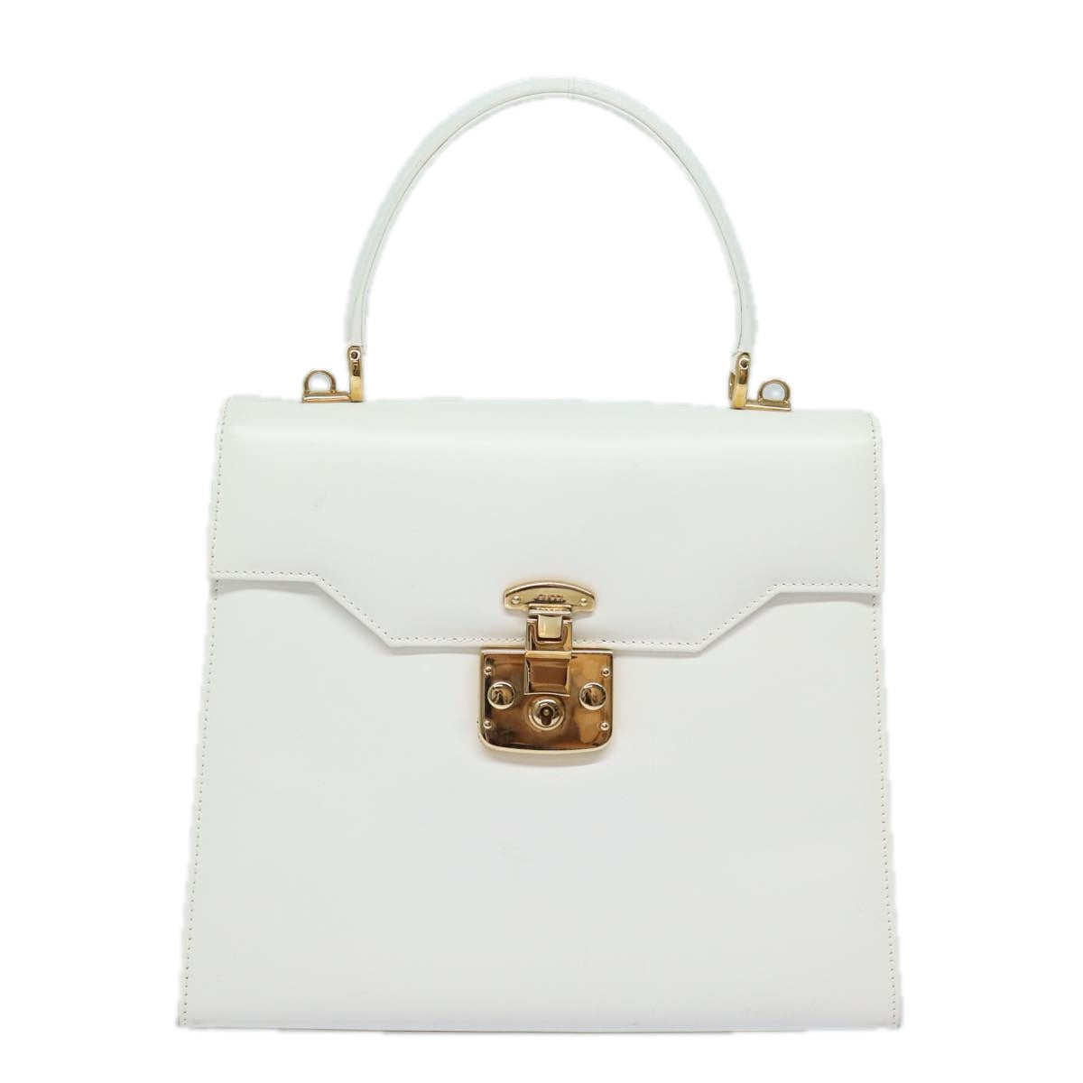 GUCCI Ready Lock Hand Bag Leather 2way White Auth 79683