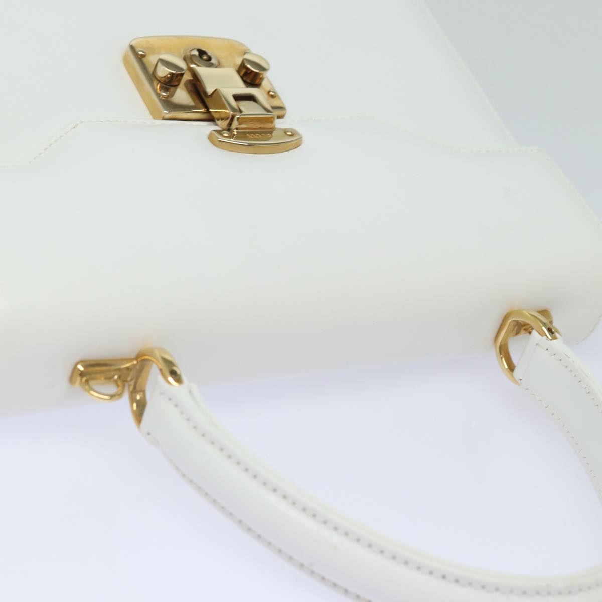 GUCCI Ready Lock Hand Bag Leather 2way White Auth 79683