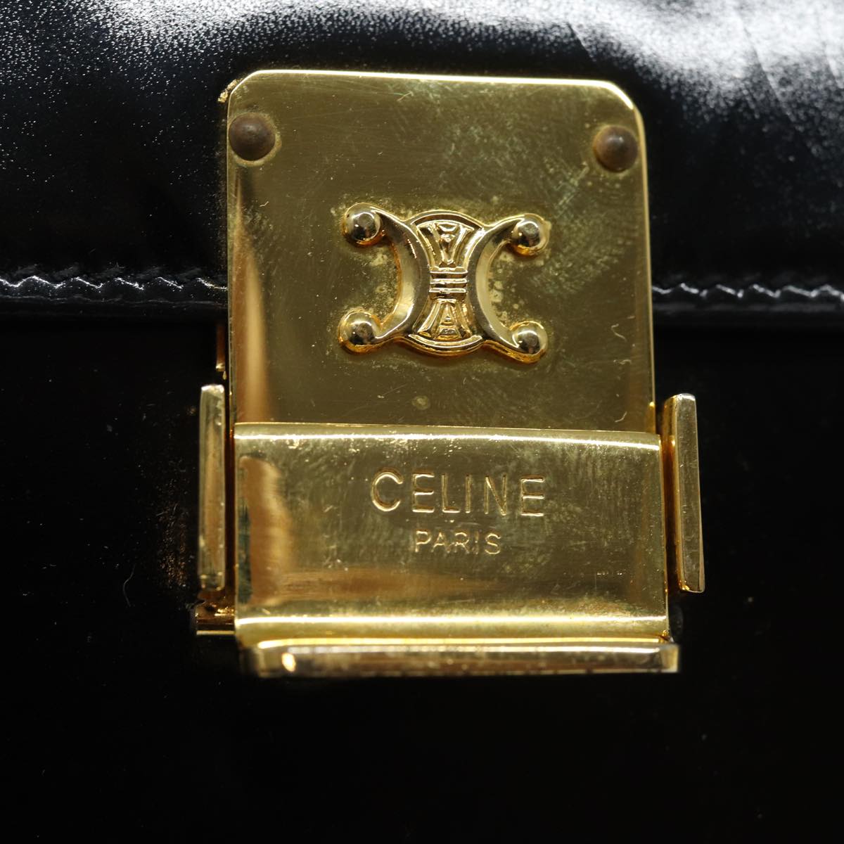 CELINE Clutch Bag Enamel Black Auth 79686