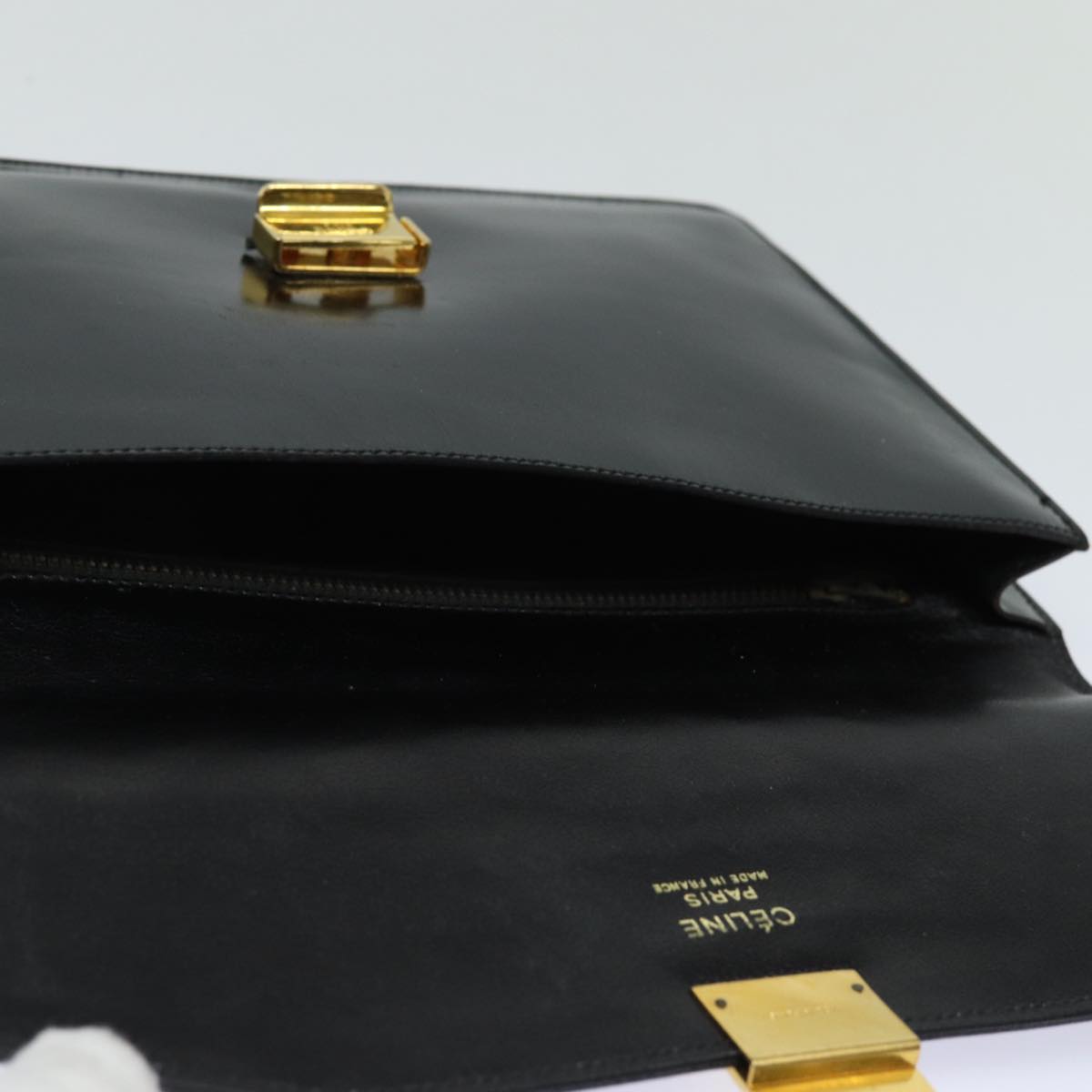 CELINE Clutch Bag Enamel Black Auth 79686