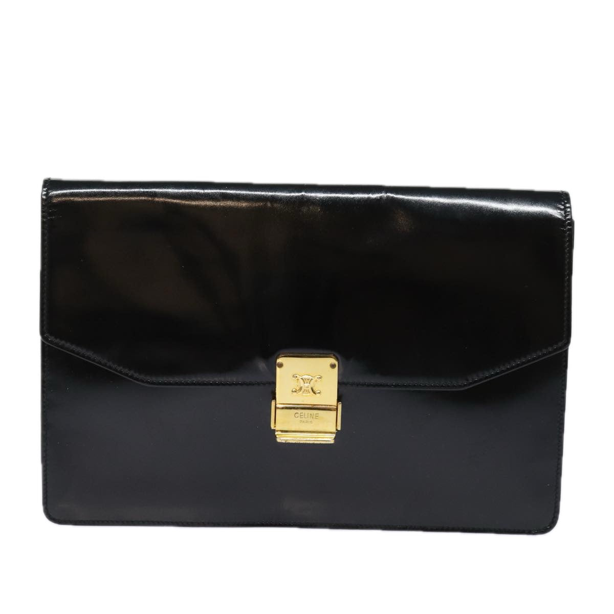 CELINE Clutch Bag Enamel Black Auth 79686