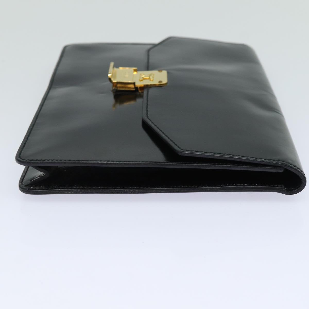 CELINE Clutch Bag Enamel Black Auth 79686