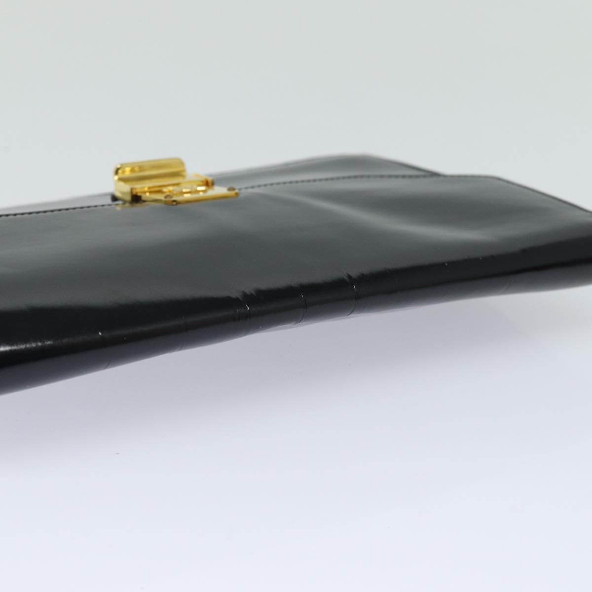 CELINE Clutch Bag Enamel Black Auth 79686