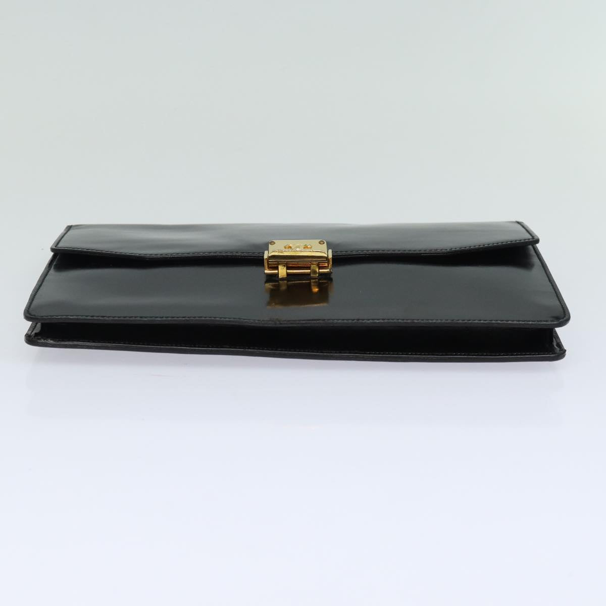 CELINE Clutch Bag Enamel Black Auth 79686