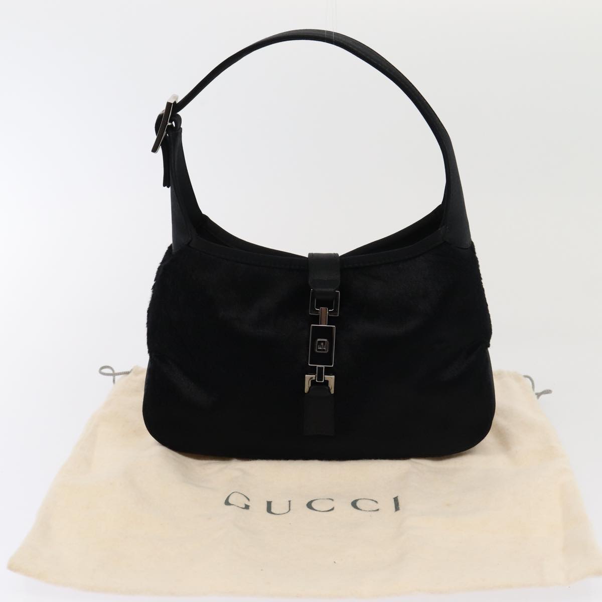 GUCCI Jackie Mini bag Hand Bag Satin Black 005 0775 Auth 79699