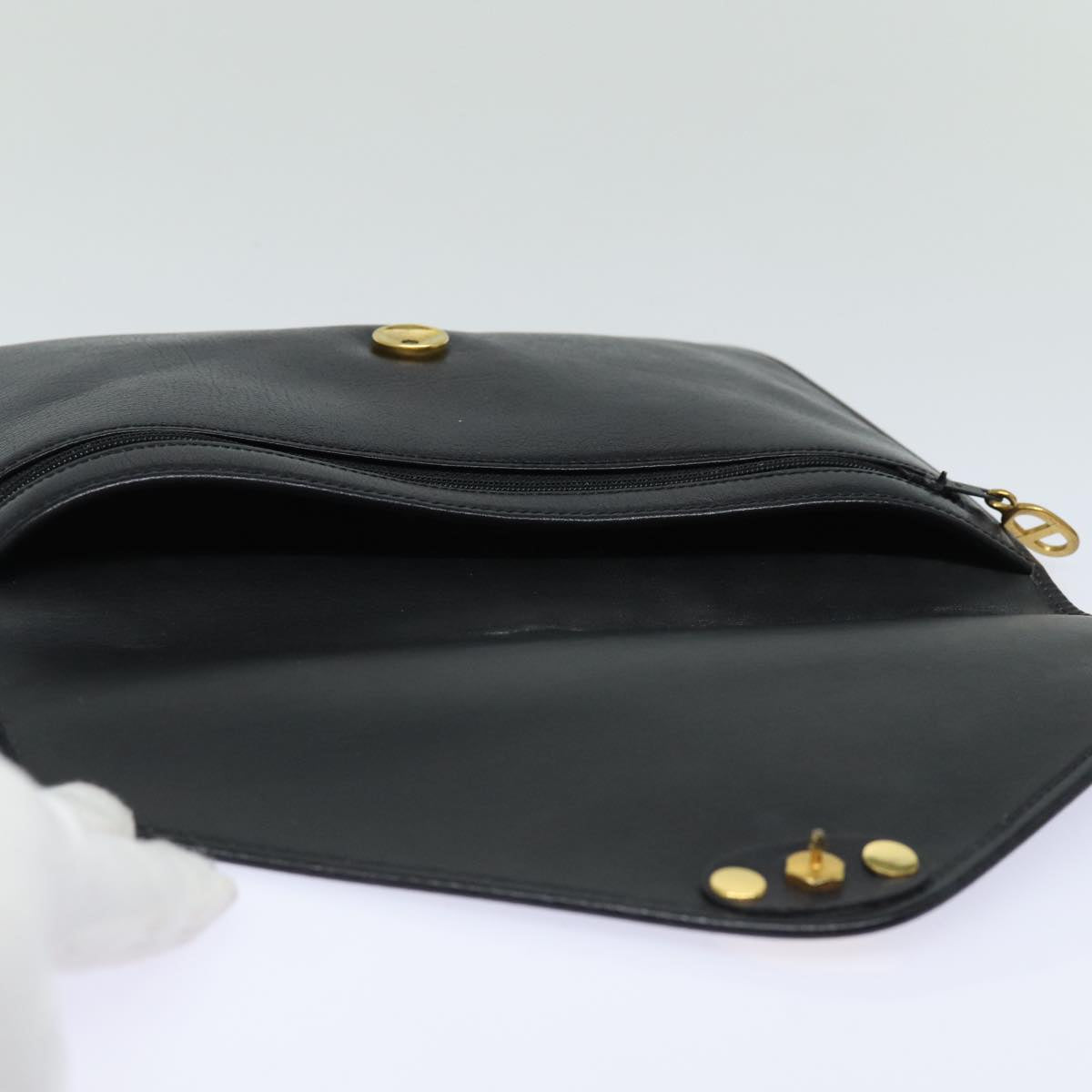 Christian Dior Clutch Bag Leather Black Auth 79728