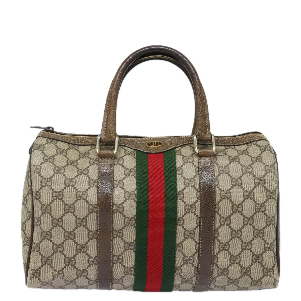 GUCCI GG Supreme Web Sherry Line Boston Bag PVC Beige Red 40 02 007 Auth 79749