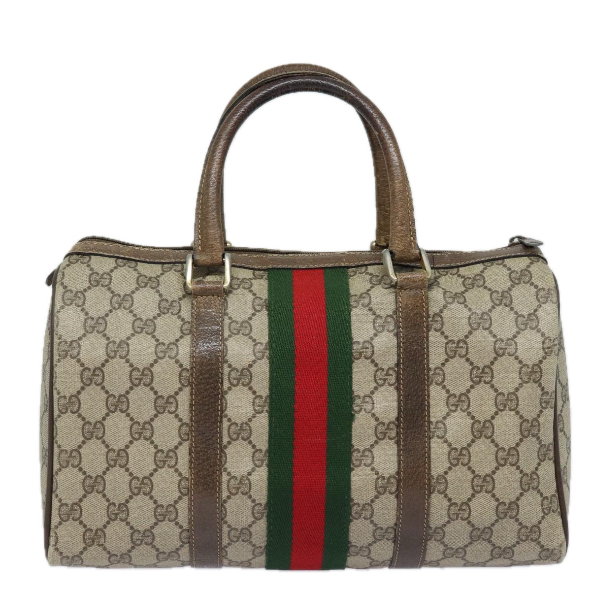 GUCCI GG Supreme Web Sherry Line Boston Bag PVC Beige Red 40 02 007 Auth 79749 - 0