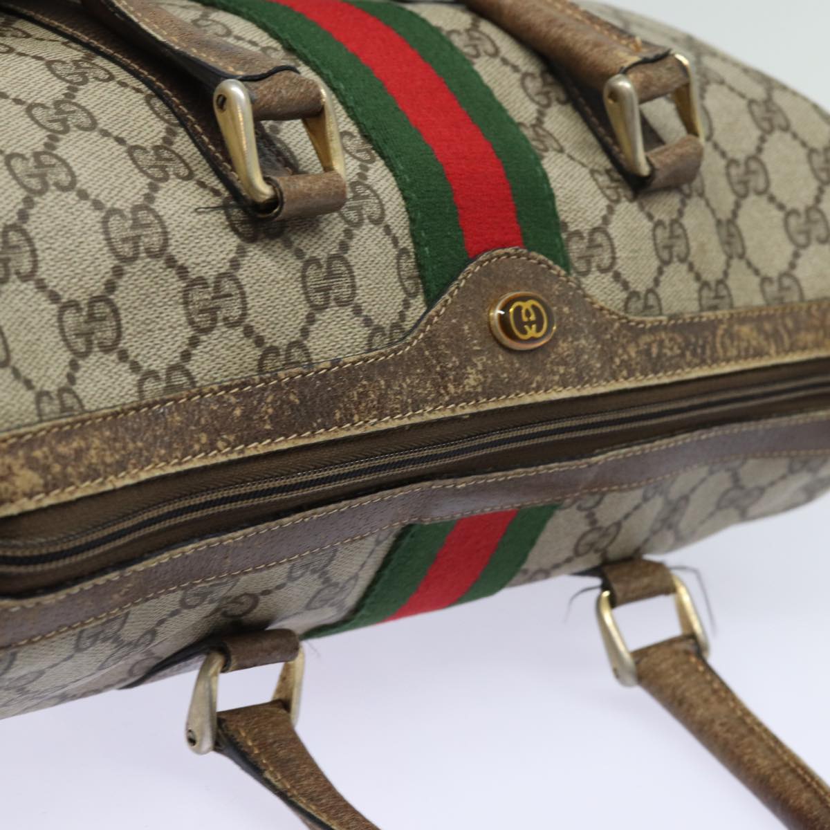 GUCCI GG Supreme Web Sherry Line Boston Bag PVC Beige Red 40 02 007 Auth 79749