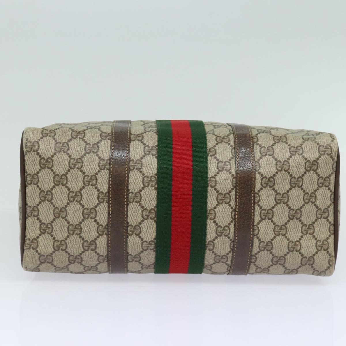 GUCCI GG Supreme Web Sherry Line Boston Bag PVC Beige Red 40 02 007 Auth 79749