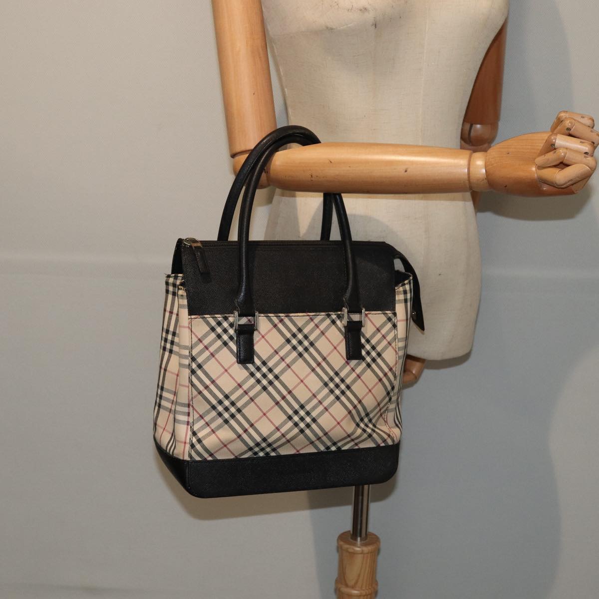 BURBERRY Nova Check Hand Bag Canvas Beige Auth 79759