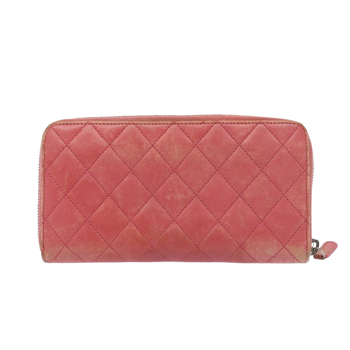 CHANEL Matelasse Long Wallet Lamb Skin Pink CC Auth 79765 - 0