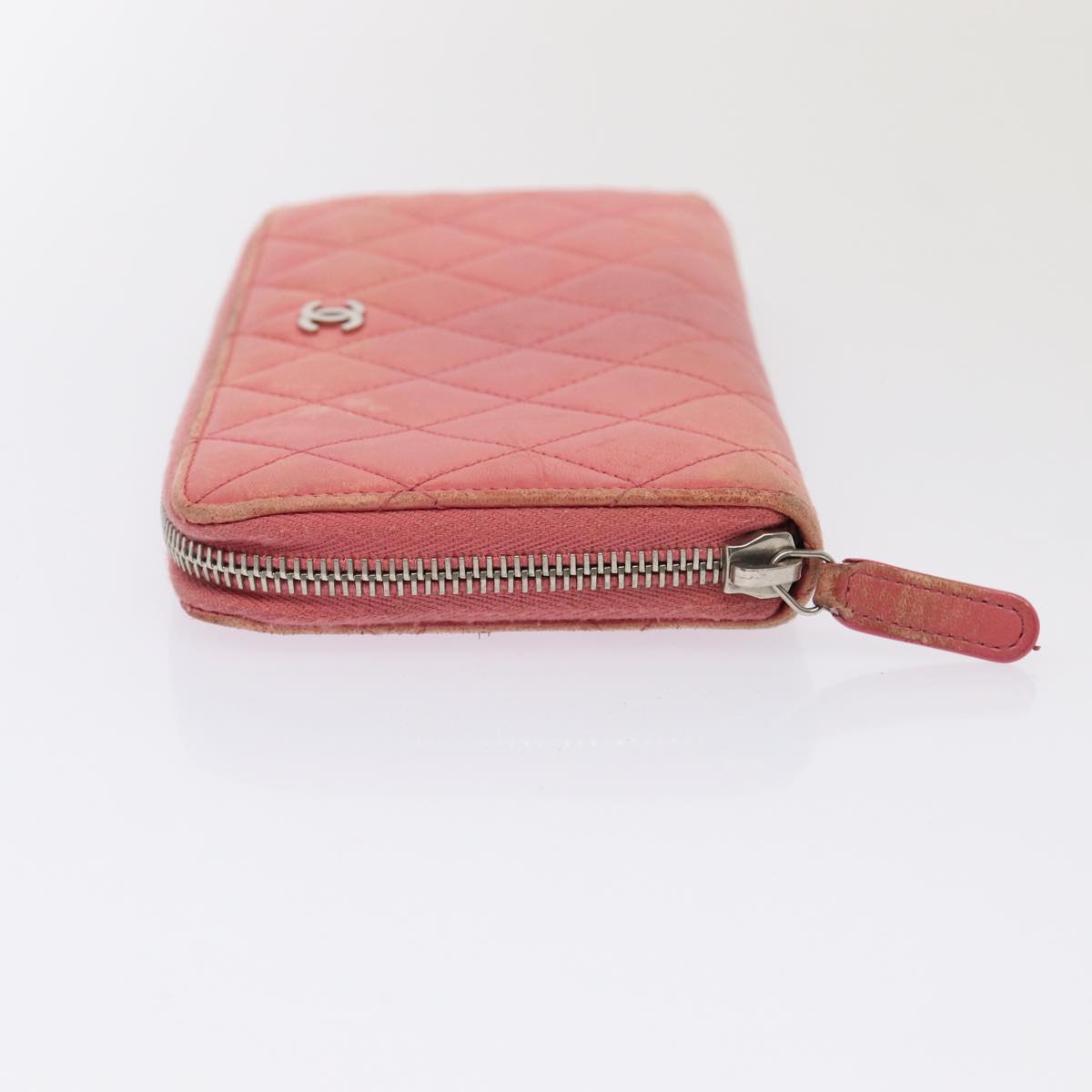 CHANEL Matelasse Long Wallet Lamb Skin Pink CC Auth 79765