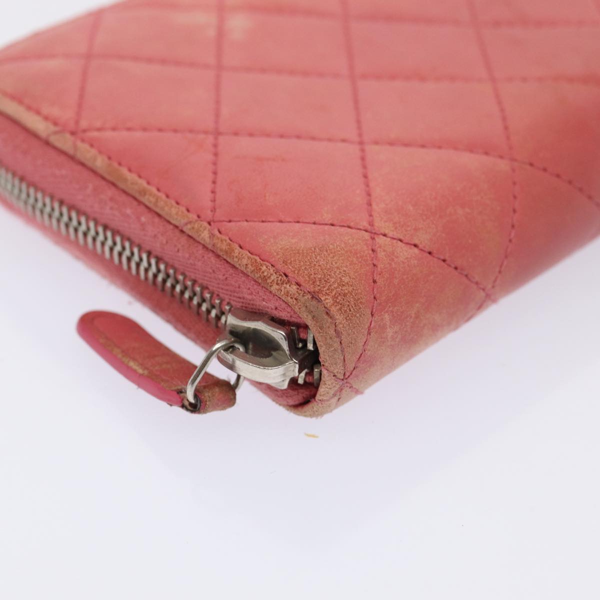 CHANEL Matelasse Long Wallet Lamb Skin Pink CC Auth 79765