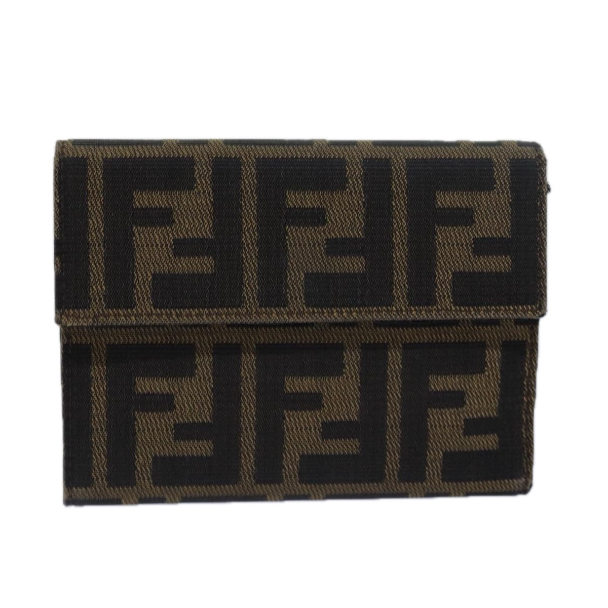 FENDI Zucca Canvas Wallet Black Brown Auth 79791