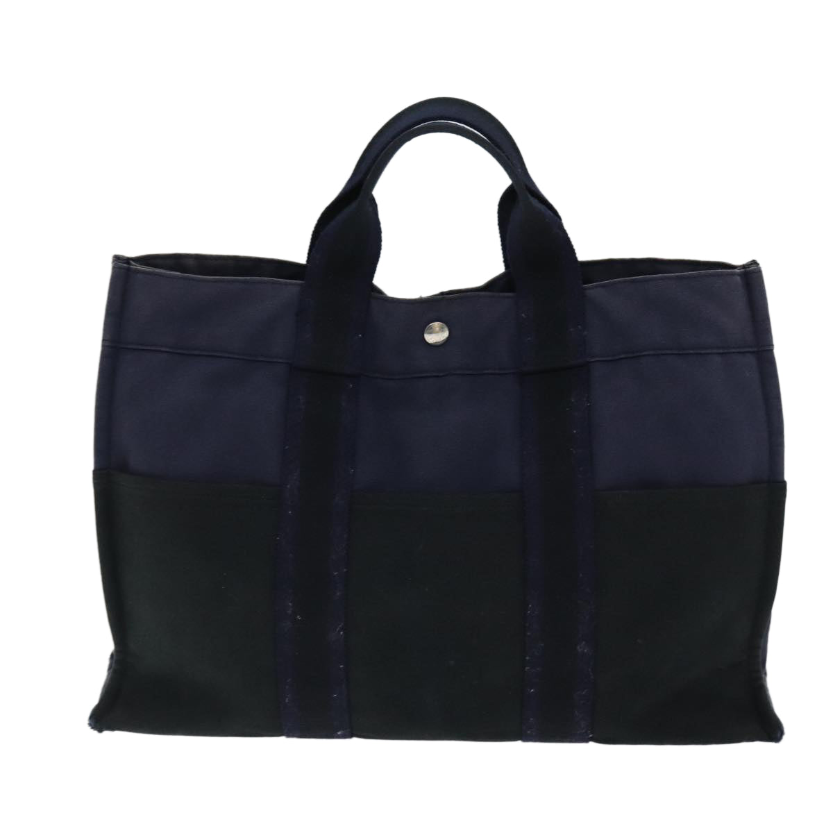 HERMES Loewe Shoulder Tote Bag Canvas Leather 2Set Navy Black Auth 79794 - 0