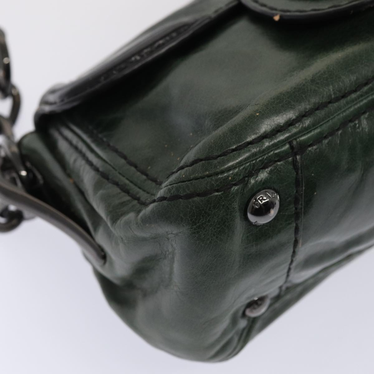 PRADA Chain Shoulder Bag Leather Green Black Auth 79796