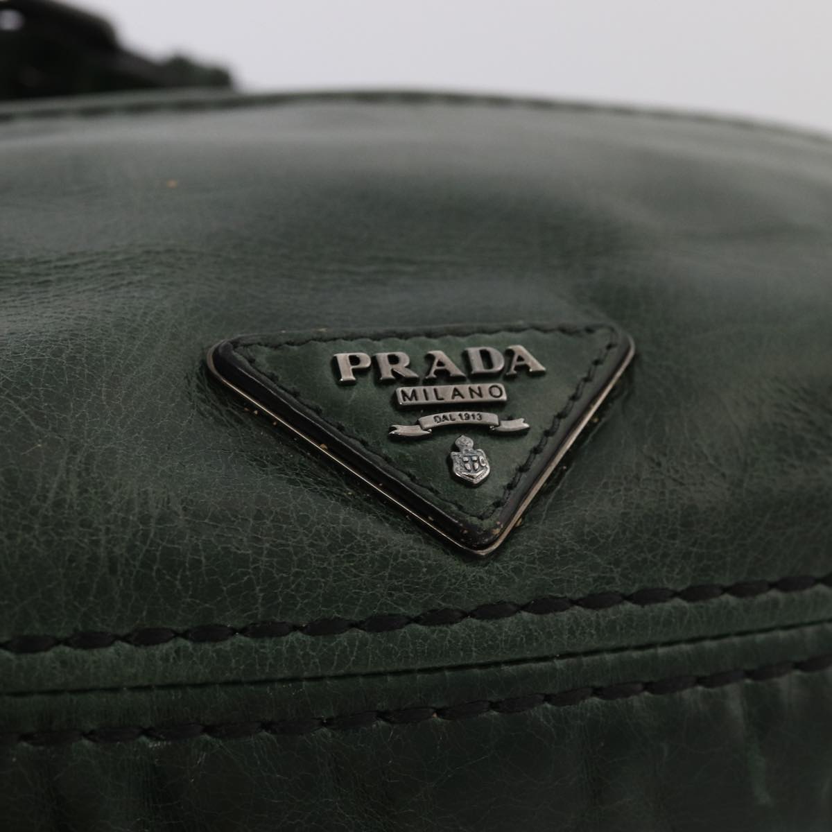 PRADA Chain Shoulder Bag Leather Green Black Auth 79796