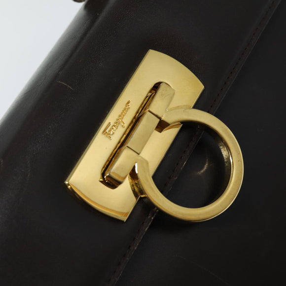 Salvatore Ferragamo Gancini Hand Bag Leather 2way Brown Auth 79812