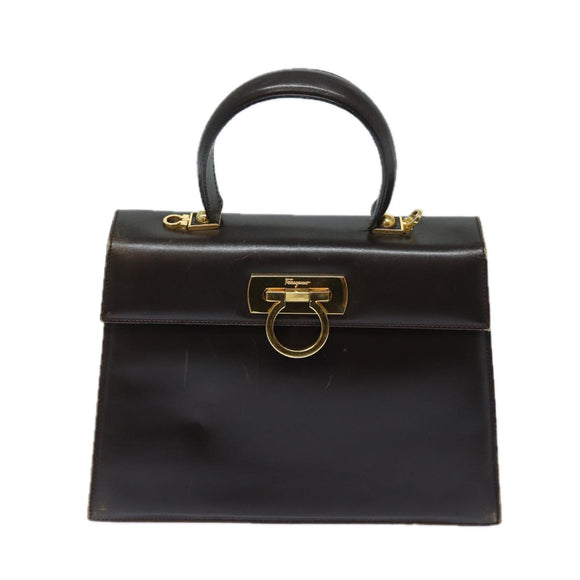 Salvatore Ferragamo Gancini Hand Bag Leather 2way Brown Auth 79812