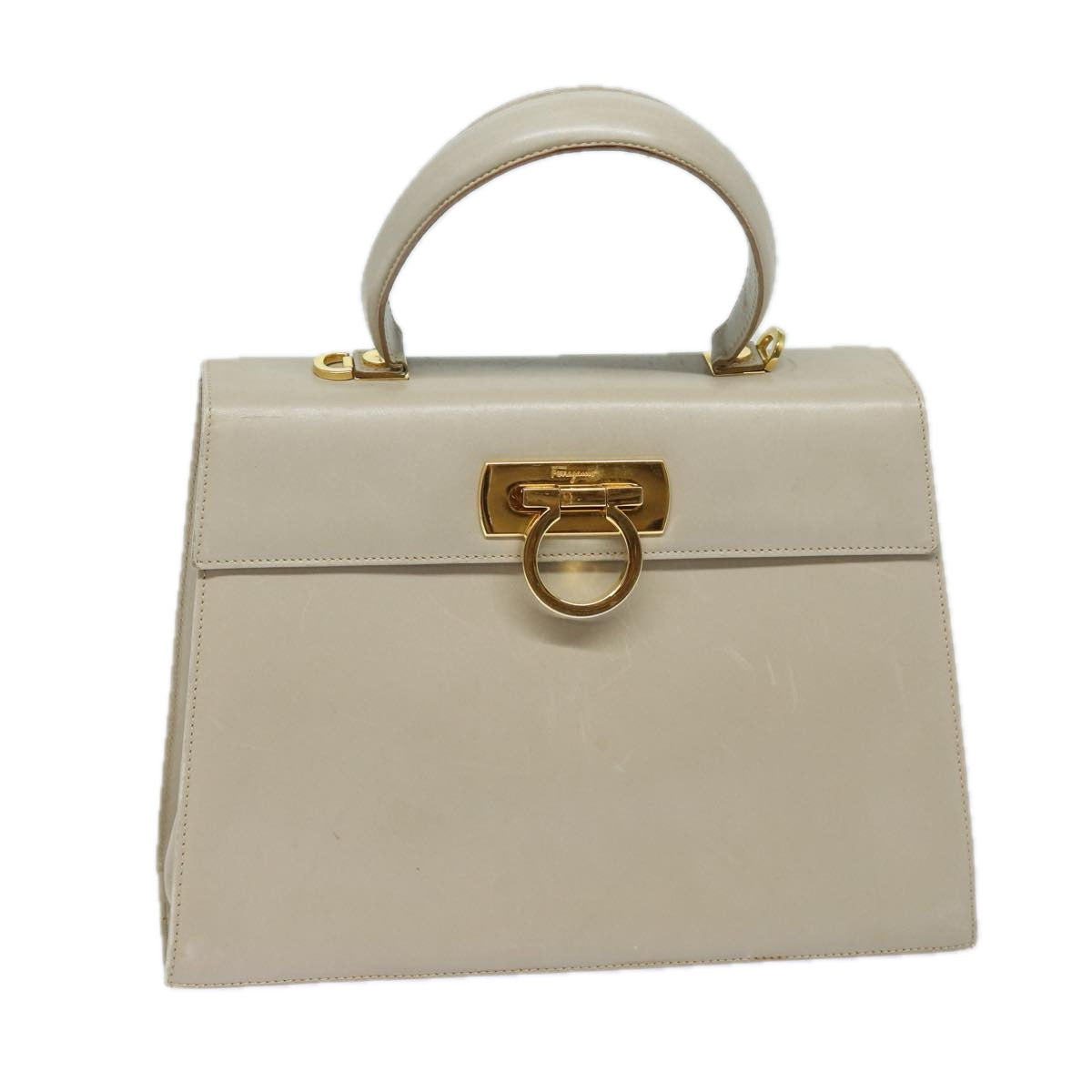 Salvatore Ferragamo Gancini Hand Bag Leather 2way Beige Auth 79813