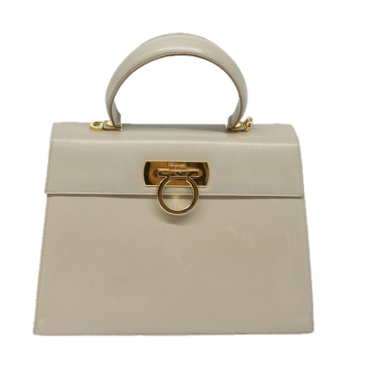 Salvatore Ferragamo Gancini Hand Bag Leather 2way Beige Auth 79813 - 0