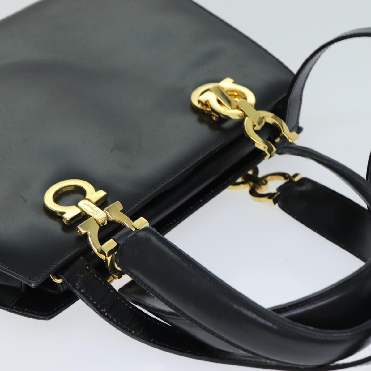 Salvatore Ferragamo Hand Bag Leather 2way Black Auth 79814