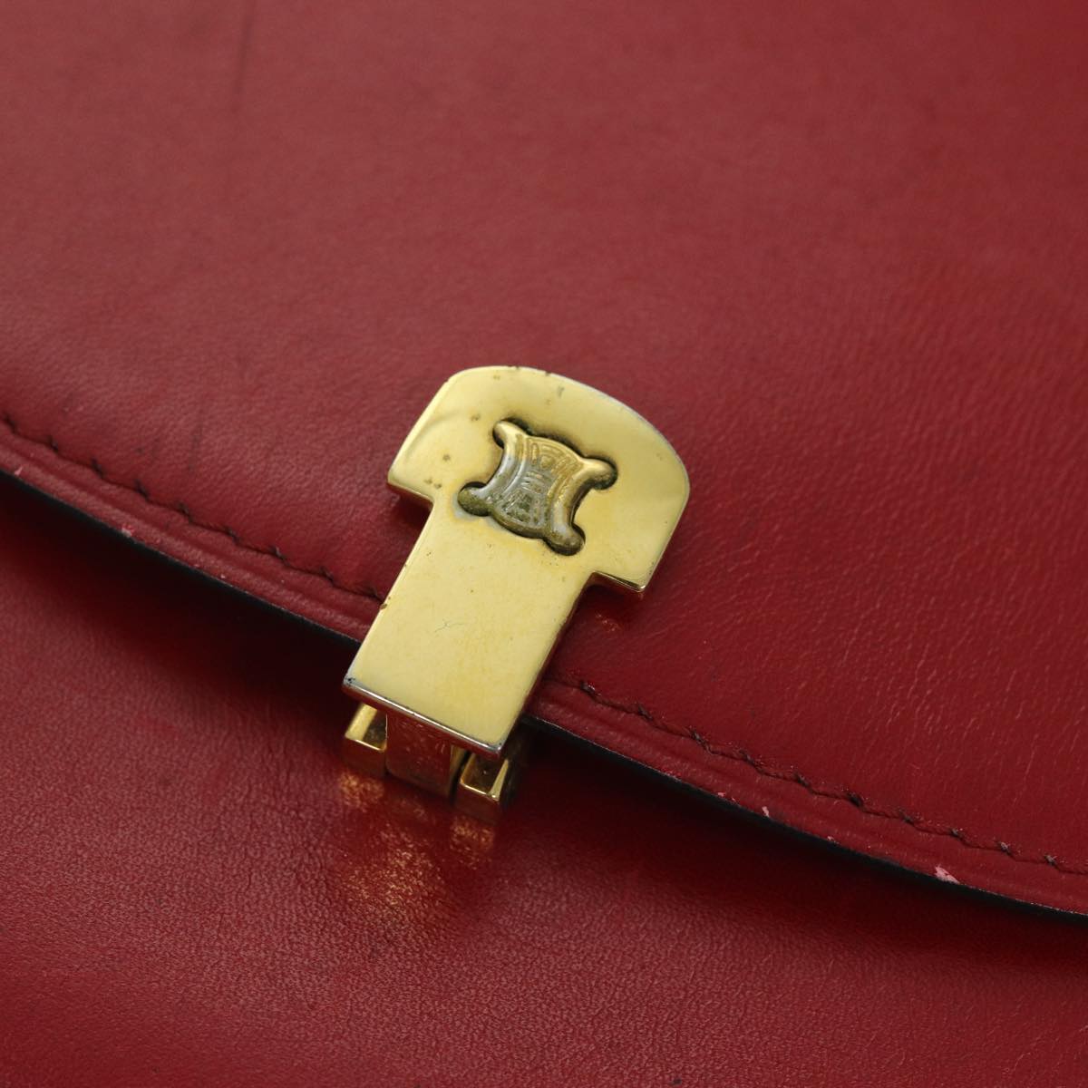 CELINE Shoulder Bag Leather Red Auth 79816