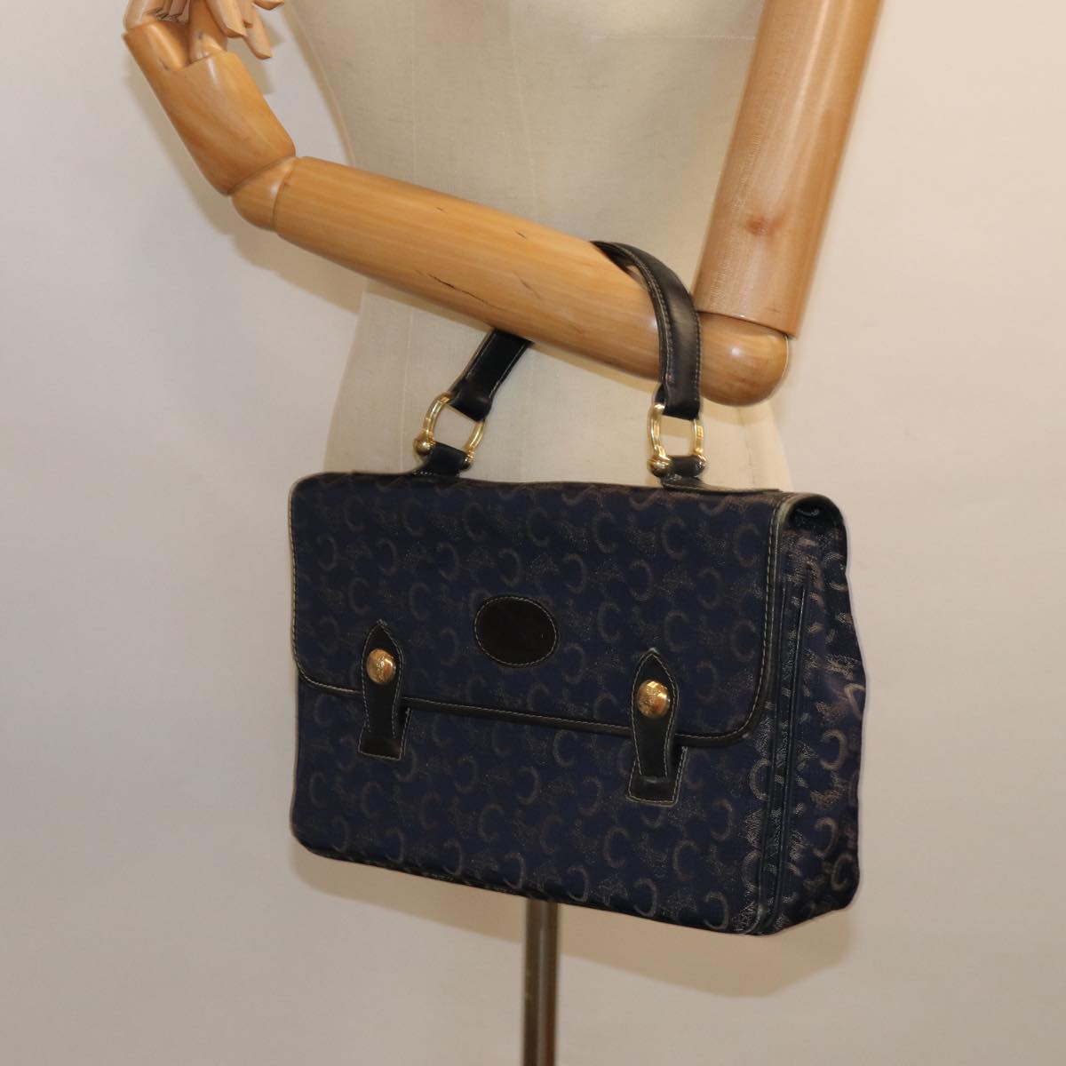 CELINE C Macadam Canvas Shoulder Bag Navy Auth 79817