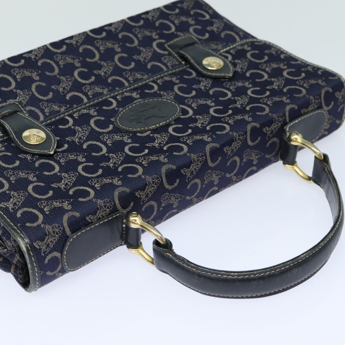 CELINE C Macadam Canvas Shoulder Bag Navy Auth 79817