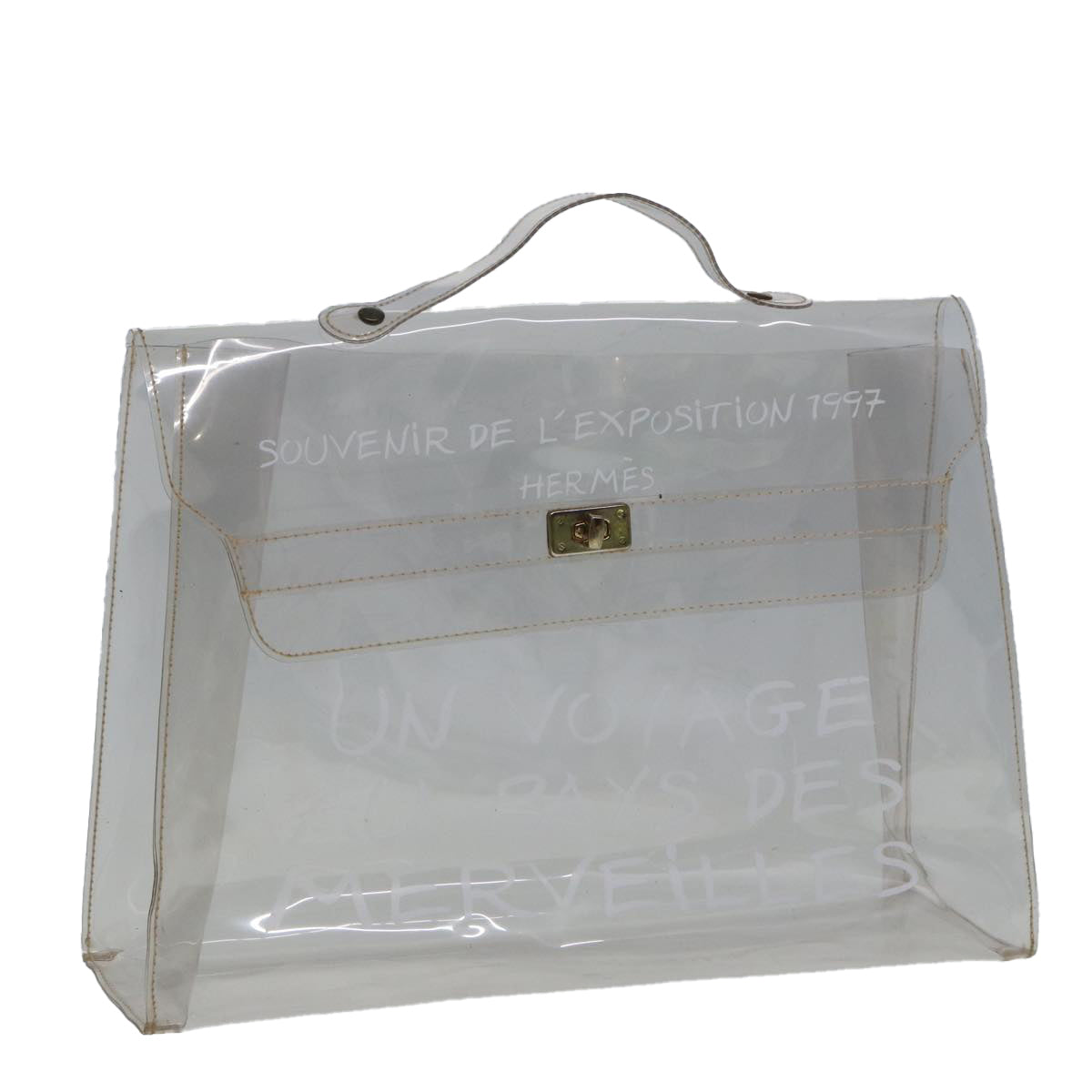 HERMES Vinyl Kelly Hand Bag Vinyl Clear Auth 79847