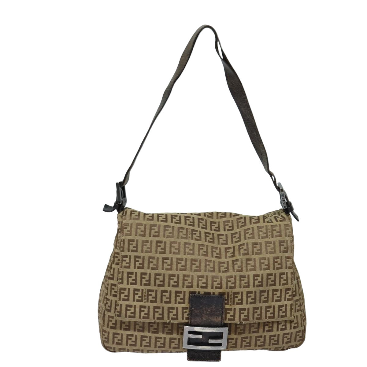 FENDI Zucchino Canvas Mamma Baguette Shoulder Bag Brown Auth 79849