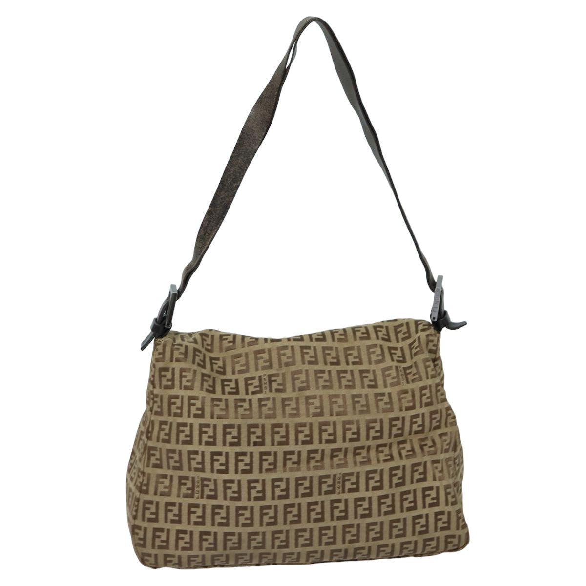 FENDI Zucchino Canvas Mamma Baguette Shoulder Bag Brown Auth 79849