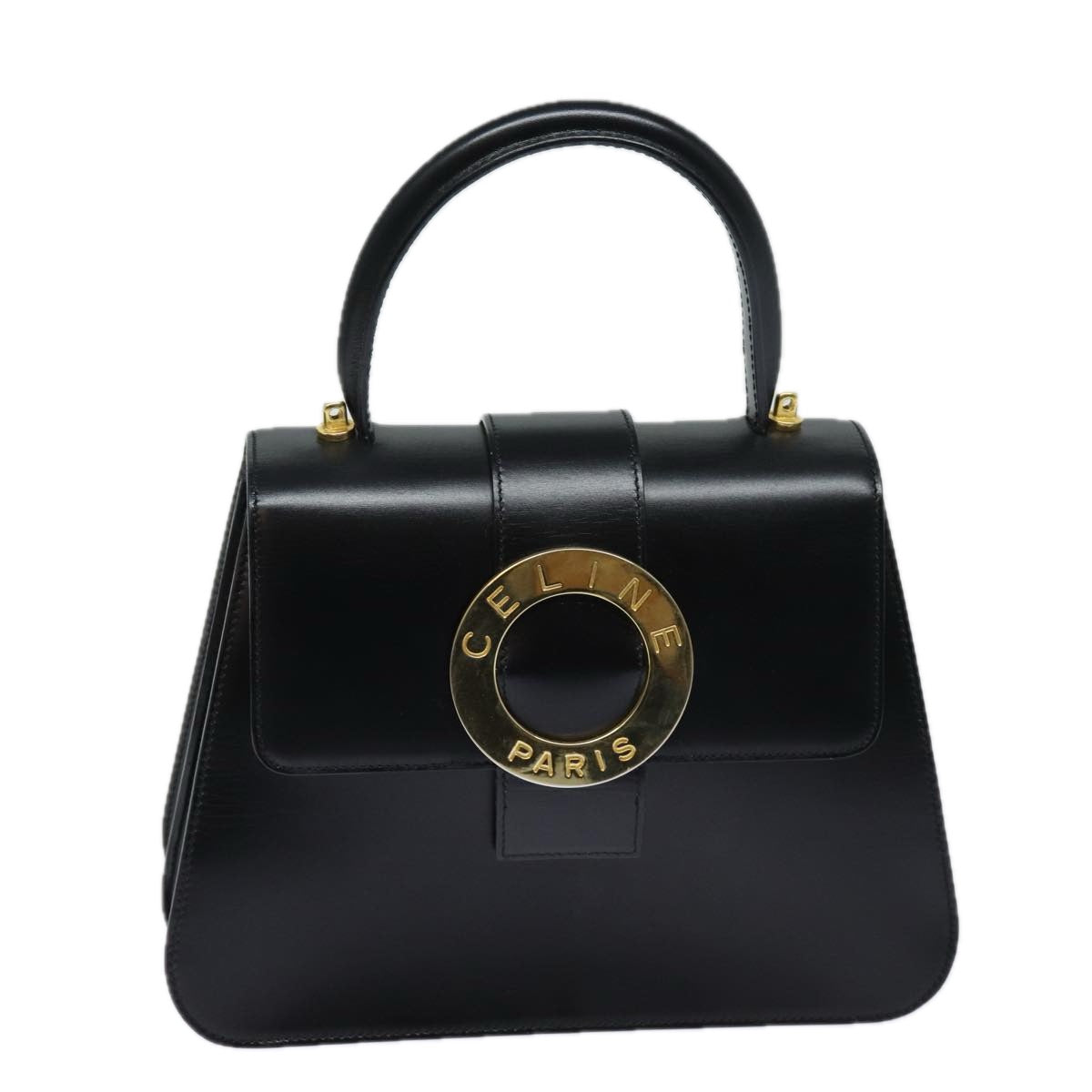 CELINE Hand Bag Leather Black Auth 79863