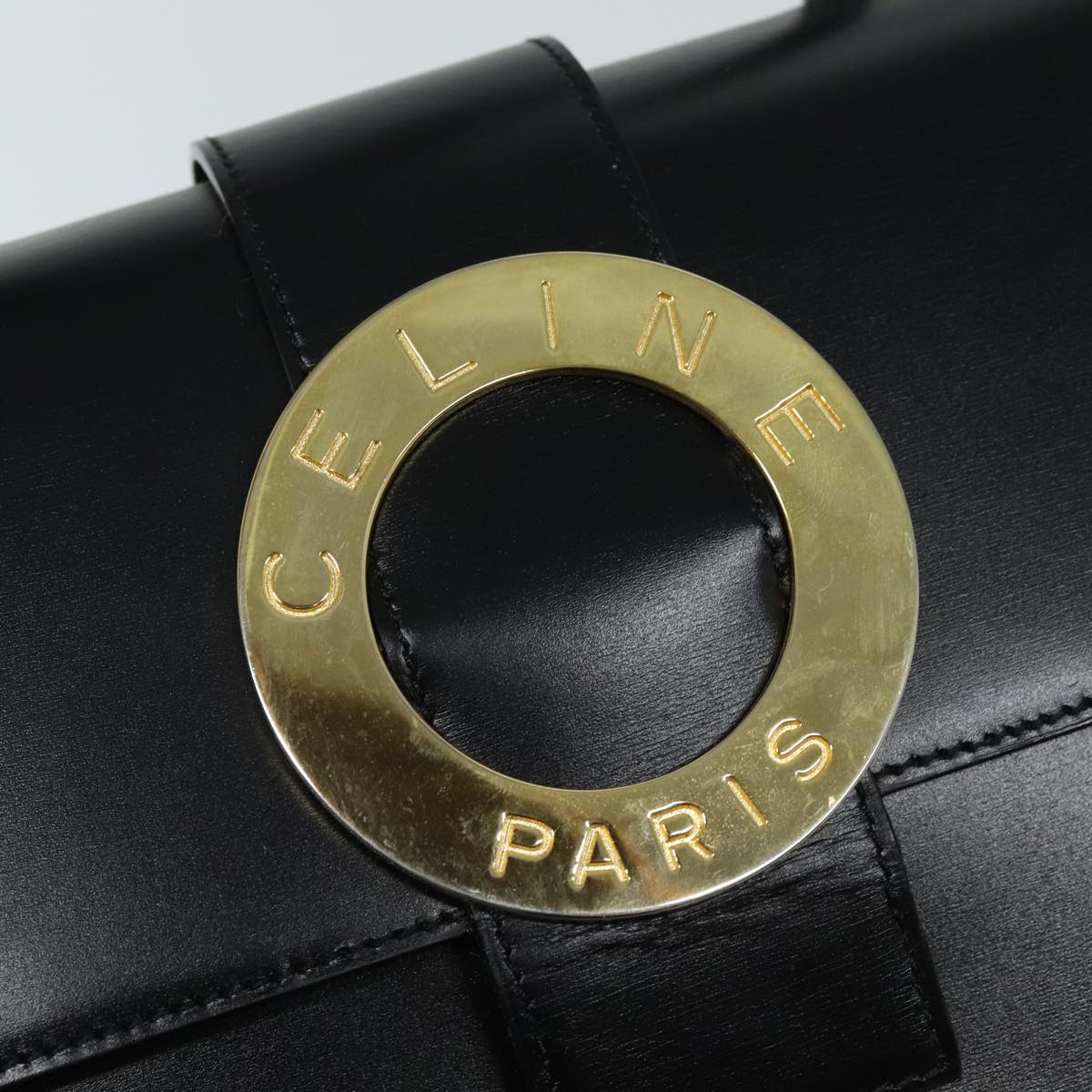 CELINE Hand Bag Leather Black Auth 79863